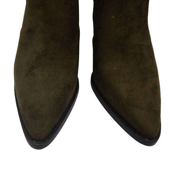 Michael Kors MK Dover Faux Suede Stretch Heeled Ankle Boots Booties Olive Sz 9M - Picture 3 of 13